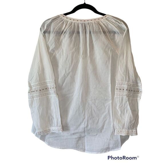 Paige Women's White Tie-Neck Long-Sleeve Cotton Blouse Size M - Picture 2 of 4